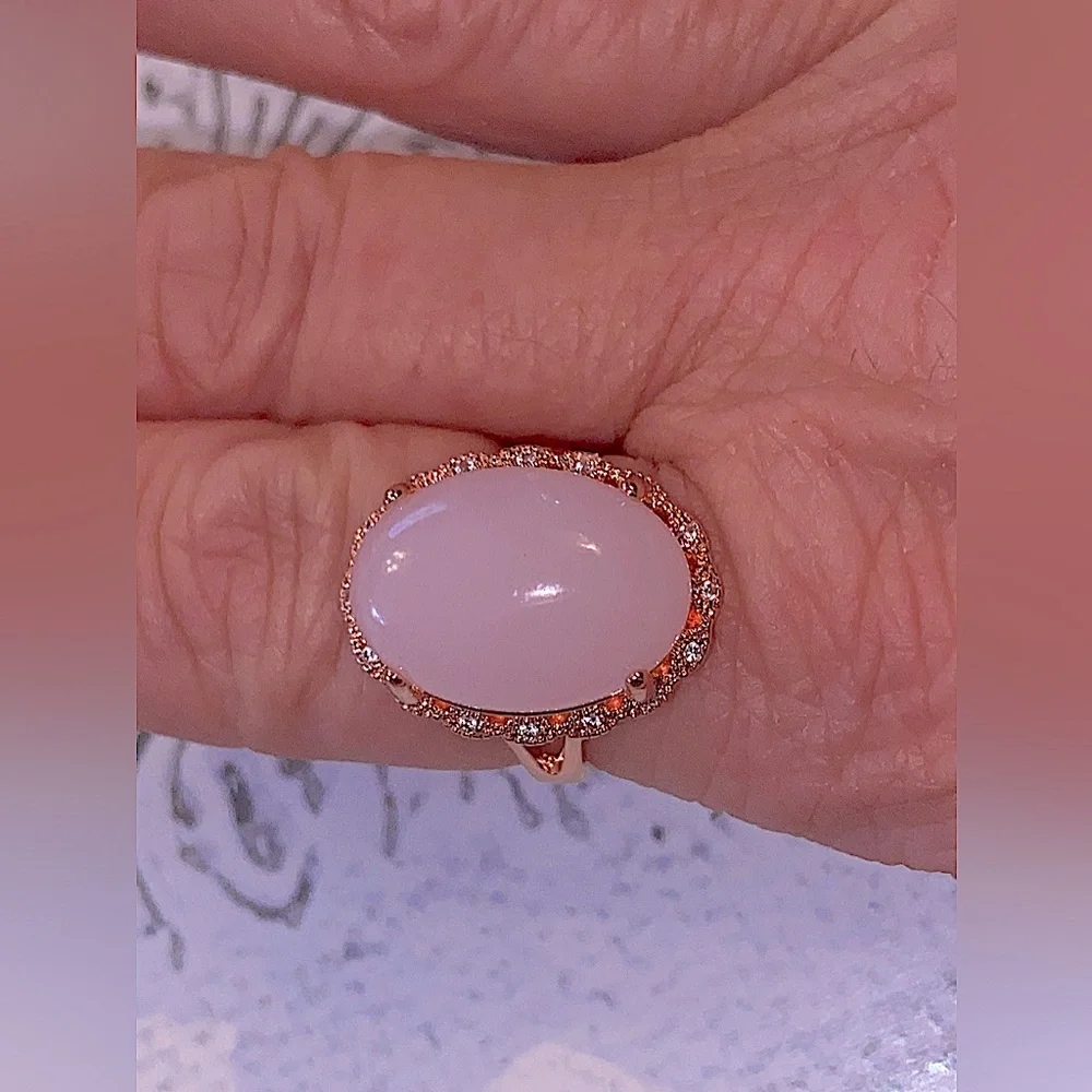 Unmarked Rose Gold Necklace/Ring Set in Glamour Pink Gold Fill-Artificial Quartz - Picture 16 of 16